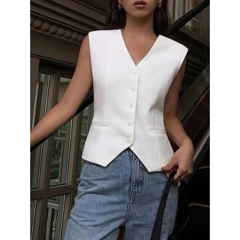 Kadın Sıfır Kollu önden Düğmeli Atlas Yelek