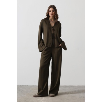 Önden Biyeli Bluz Ve Pantolon Takım - Haki