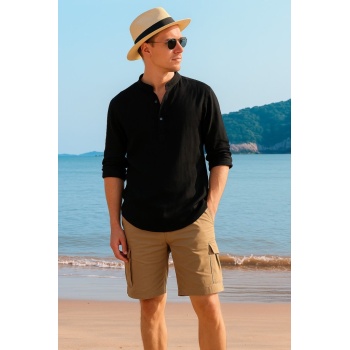 Erkek Uzun Kollu Hakim Yaka Düğmeli Erkek Müslim Gömlek