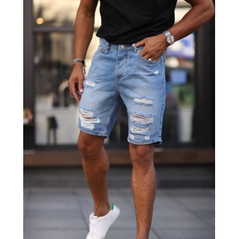 Erkek Mavi Boyfriend Detaylı Şort 