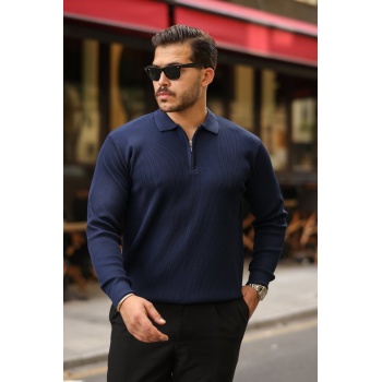 Erkek Selanik örme Yakalı Uzun Kollu Triko