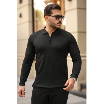 Erkek Pirinç Desenli Uzun Kollu Yakalı Triko