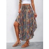 Kadın Beli Lastikli Bağcıklı Asimetrik Kesim Detaylı Desenli Bürümcük Etek