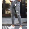 Erkek Koyu Gri Yırtık Detaylı Skinny Jean