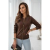 Kadın Uzun Kollu Ribanalı önden Fermuarlı Deri Ceket