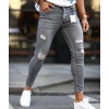 Erkek Koyu Gri Yırtık Detaylı Skinny Jean