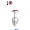 Paslanmaz Çelik Açık Pembe Yuvarlak Mücevher Taşlı Pürüzsüz Silver Metal Anal Butt Plug - Küçük Boy