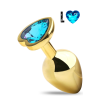 Paslanmaz Çelik Mavi Kalpli Mücevher Taşlı Pürüzsüz Gold Metal Anal Butt Plug - Büyük Boy