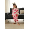 Üç İplik Şardonlu Kalp Baskılı Kız Çocuk Günlük Takım