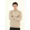 Erkek Yarım Balıkçı Yaka Triko Kazak - Bej