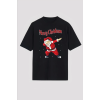 Merry Christmas Baskılı Noel Babalı T-shirt - Siyah