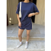 Osy Modal Yumuşak Dokulu Kumaş Parçalı Bisiklet Yaka T-shirt Mini Şortlu Etek İkili Takım -Lacivert