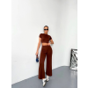 Osy Modal Yumuşak Dokulu Kumaş Kısa Kollu Crop Alt Ispanyol Paça Pantalon Ikili Takım - Kahverengi