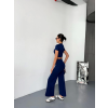 Osy Modal Yumuşak Dokulu Kumaş Kısa Kollu Crop Alt Ispanyol Paça Pantalon Ikili Takım - Lacivert