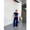 Osy Modal Yumuşak Dokulu Kumaş Kısa Kollu Crop Alt Ispanyol Paça Pantalon Ikili Takım - Lacivert