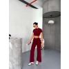 Osy Modal Yumuşak Dokulu Kumaş Kısa Kollu Crop Alt Ispanyol Paça Pantalon Ikili Takım - Bordo