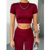 Osy Modal Yumuşak Dokulu Kumaş Kısa Kollu Crop Alt Ispanyol Paça Pantalon Ikili Takım - Bordo