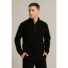 Erkek Yarım Fermuarlı Triko Kazak – Selanik Örgü, Dik Yaka, Pamuklu Dokuma, Regular Fit Uzun Kollu Kışlık Model - Siyah