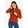 KADIN Yarım Fermuarlı Triko Kazak – Selanik Örgü, Dik Yaka, Pamuklu Dokuma, Oversize Uzun Kollu Kışlık Model - Kiremit