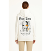 Kapşonlu Sweatshirt – Oversize Üç İplik Şardonlu Hoodie, “Other Lives” Ön - Arka Baskılı, Kanguru Cepli, Kışlık Rahat Günlük Stil - Beyaz