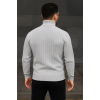 Erkek Balıkcı Yaka Bağazlı Triko Kazak Pamuklu Kalın Fitilli Dokuma, Regular Fit Uzun Kollu Kışlık Model - Gri