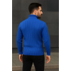 Erkek Balıkcı Yaka Bağazlı Triko Kazak Pamuklu Kalın Fitilli Dokuma, Regular Fit Uzun Kollu Kışlık Model - Saks Mavisi