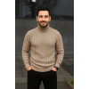 Erkek Fitilli Triko Kazak 2li Set Bej Siyah Regular Balıkcı Yaka Tam Boğazlı Triko Seti Modeli Kazak