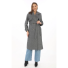 Uzun Kaşe Kaban – Balık Sırtı Dokuma Kaşmir Kumaş, Kruvaze Yaka, Kuşaklı Cepli Model, Oversize Rahat Kalıp - Boyalı Gri