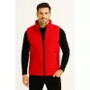 Erkek Şişme Fermuarlı Yelek Su Itici Kapitone Astarlı Kumaş Cepli Hafif Kışlık Spor Rahat Kalıp - Kırmızı