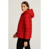 Şişme Kapüşonlu Fermuarlı Mont Su Itici Kapitone Astarlı Kumaş Cepli Kışlık Rahat Kalıp - Kırmızı