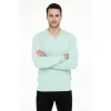 Erkek V Yaka Triko Kazak Yumuşak Dokulu Pamuklu Ince Dokuma, Uzun Kollu Rahat Regular Kalıp - Mint Yeşili