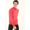 Erkek Yarım Boğaz Triko Kazak Yumuşak Dokulu Pamuklu Ince Dokuma, Uzun Kollu Rahat Regular Kalıp - Pembe