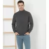 Erkek Yarım Boğaz Triko Kazak Yumuşak Dokulu Pamuklu Ince Dokuma, Uzun Kollu Rahat Regular Kalıp - Füme
