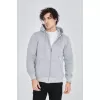 Erkek Kapüşonlu Düz Fermuarlı Hırka - Gri