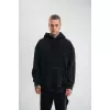 Unisex Uzun Kol Kapşonlu Yıkamalı Nakışlı SweatShirt - Siyah