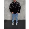 Yıldırım Baskılı Bisiklet Yaka SweatShirt - Siyah