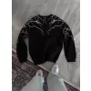Yıldırım Baskılı Bisiklet Yaka SweatShirt - Siyah