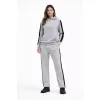KADIN Yandan Şeritli Eşofman Takım Kapüşonlu Sweatshirt Boru Paça Alt, Oversize 3 Iplik Pamuklu - Gri