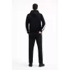 Erkek Şeritli Eşofman Takım Kapüşonlu Sweatshirt Boru Paça Alt, Oversize 3 Iplik Pamuklu - Siyah