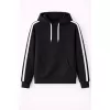 Erkek Şeritli Kapüşonlu Sweatshirt Oversize 3 Iplik Pamuklu - Siyah