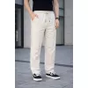 Erkek Keten Cepli Çıma Dikişli Jogger Buggy Pantalon Rahat Kalıp - Krem