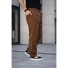 Erkek Keten Cepli Çıma Dikişli Jogger Buggy Pantalon Rahat Kalıp - Kahverengi