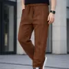 Erkek Keten Cepli Çıma Dikişli Jogger Buggy Pantalon Rahat Kalıp - Kahverengi