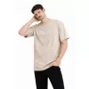 Erkek Asit Yıkama Bisiklet Yaka Kısa Kollu Oversize T-Shirt Tişört - Bej