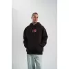 Erkek Premium Nakışlı Kapşonlu Sweatshirt Double Oversize Üç İplik Pamuklu - Siyah