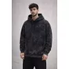 Erkek Yağ Yıkamalı Kapşonlu Double Oversize Üç İplik Pamuklu Sweatshirt - Siyah