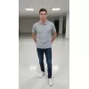 Erkek Pike Kumaş Düğmeli Yaka Regular Fit Günlük Kısa Kol Tişört T-shirt - Gri