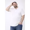Erkek Pike Kumaş Düğmeli Yaka Battal Büyük Beden Günlük Kısa Kol Tişört T-shirt - Beyaz