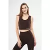 Kolsuz Sporcu Baskılı Crop - Kahve