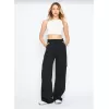 Kargo Cepli Palazzo Oversize Kesim İki Iplik Bol Paça Eşofman Altı Pantalon - Siyah